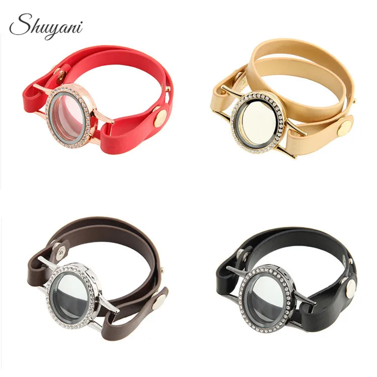 10PCS-Fashion-4Colors-Alloy-Crystal-Wrap-Memory-Living-Glass-Locket-Bracelet-with-Wrap-Leather-Bracelet-Jewelry