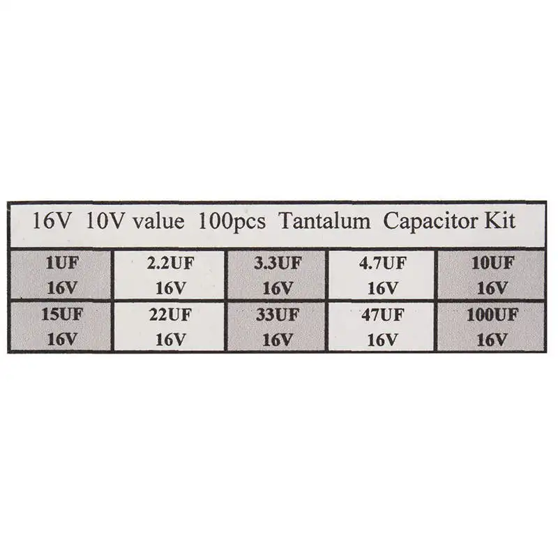100 шт. конденсаторы высокой точности 16 в 10 Значение Танталовый конденсатор Ассорти комплект коробка assirstment прочный 3X6,5X2 см конденсаторы