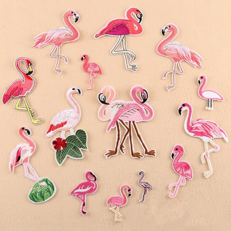 

Birds Flamingo Patches For Clothes Iron On Sew On Embroidered Fabric Badges Applique DIY Apparel Accessory