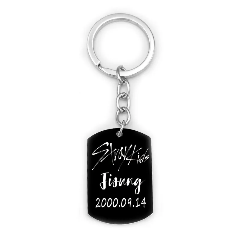 

Personalized Stray Kids Members Name Date Keychain K-POP Jewelry Hand Carved Black Stainless Steel key Chain For Women Men