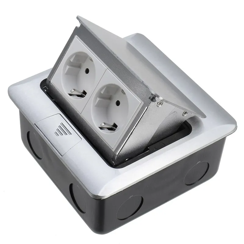 

Aluminum Silver Panel EU Standard 2 Way Floor Socket Electrical Outlet Modular Combination Customized Available Sockets