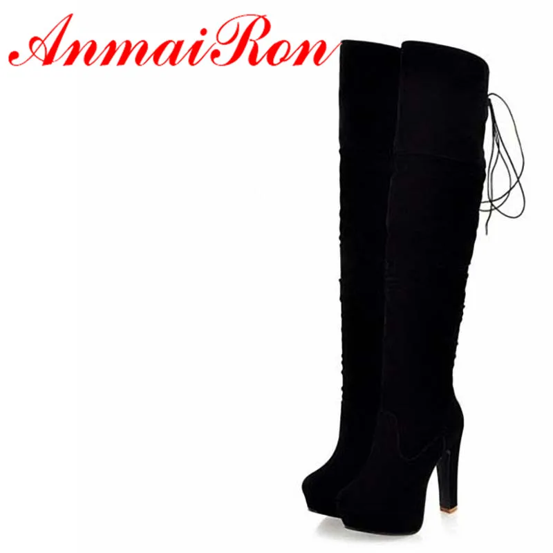 ANMAIRON Sexy Over Knee High Boots For Women Fashion Thin Fur Boots Warm Casual Flat Shoes