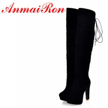 ANMAIRON Sexy Over Knee High Boots For Women Fashion Thin Fur Boots Warm Casual Flat Shoes