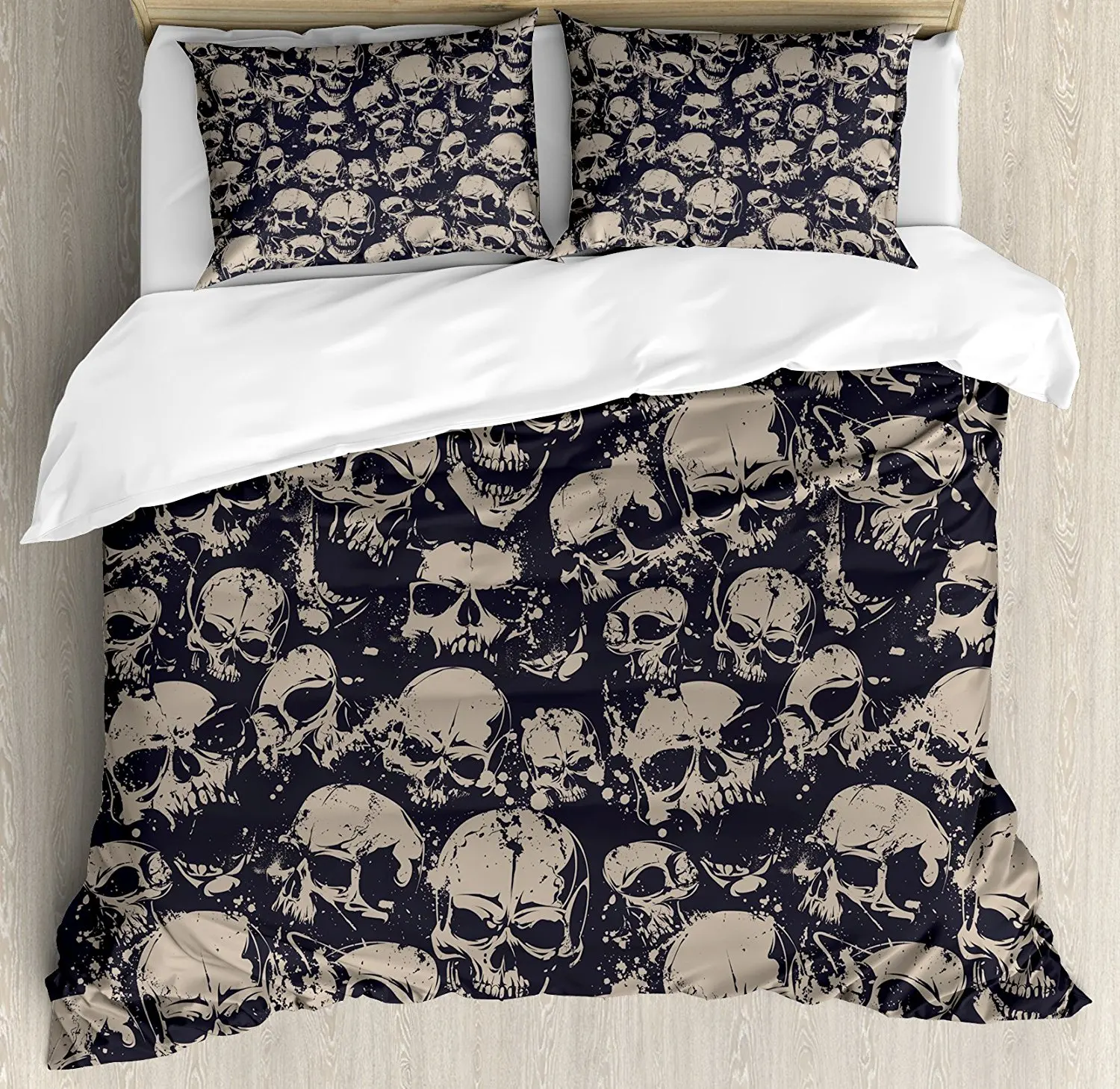 

Skull Duvet Cover Set Queen Size Grunge Scary Skulls Sketchy Graveyard Death Evil Face Horror Theme Design Charcoal
