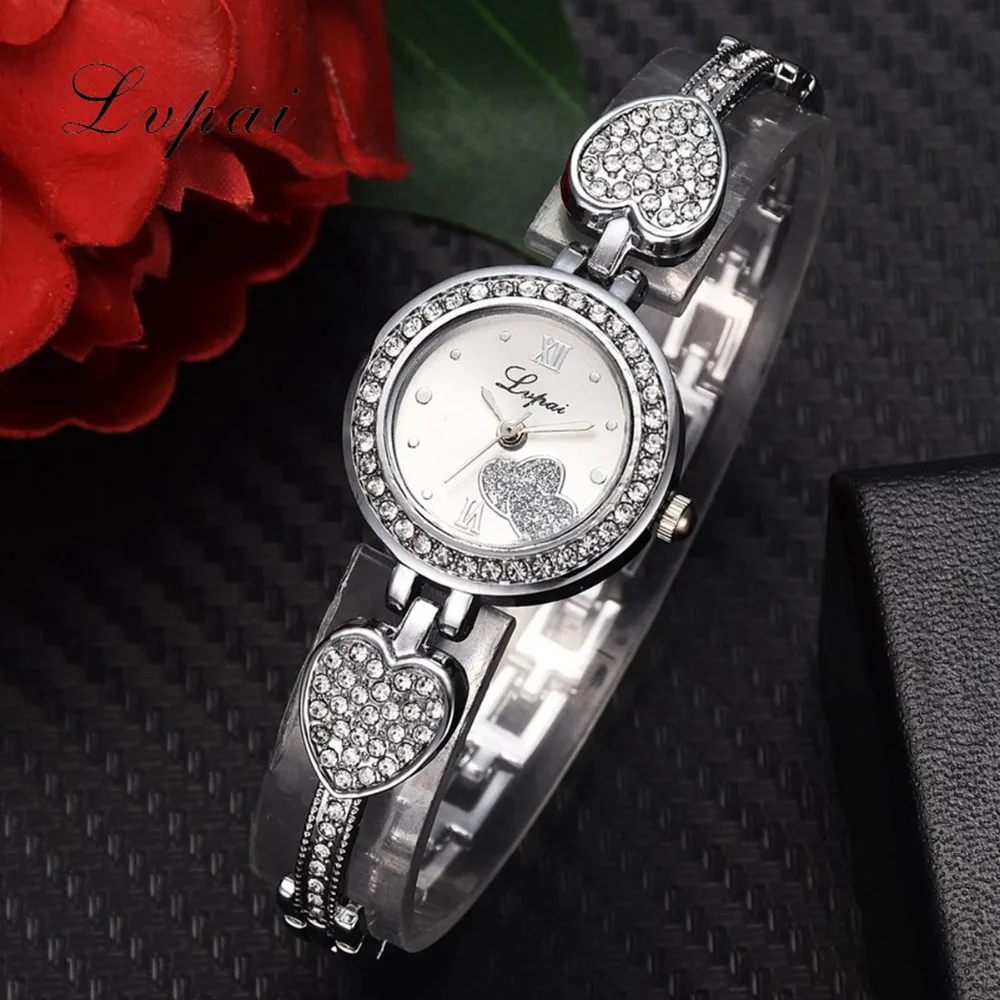 

Lvpai Brand Ladies Watches Top Brand Luxury Rhinestone Dress Quartz Watches Heart Bracelet Hidden Clasp Clock Female Reloj Mujer