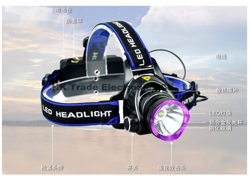Суперфиолетовый Головной фонарь CREE XM L T6 LED 2000 люмен для велосипеда фара головного