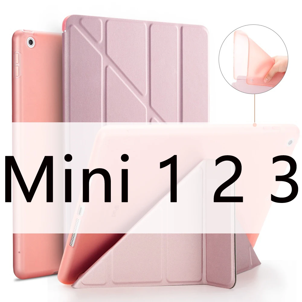 Rose gold 123 Чехол для iPad Mini 4 Mini 3 2 1 Mini 5 чехол из искусственной кожи Трансформеры умный чехол для iPad чехол 7," с силиконовой мягкой задней крышкой - Цвет: Rose gold 123
