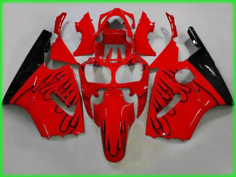 

Injection mold fairing kit for Kawasaki ZX12R 00 01 red flames black fairings set ZX12R 2000 2001(include tank cover) OT05