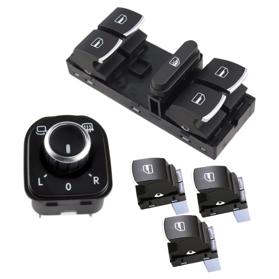 TUKE OEM 5Pcs Chrome Window Lifter Switches + Fold Side Mirror Push