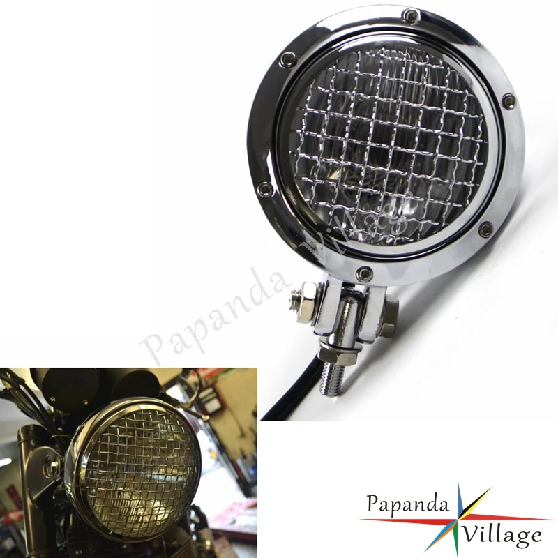 

Chrome Clear Motorcycle 4.5" Front Grill Custom High Low Beam Headlight Vintage Headlamp for Harley Sportster Softail Chopper
