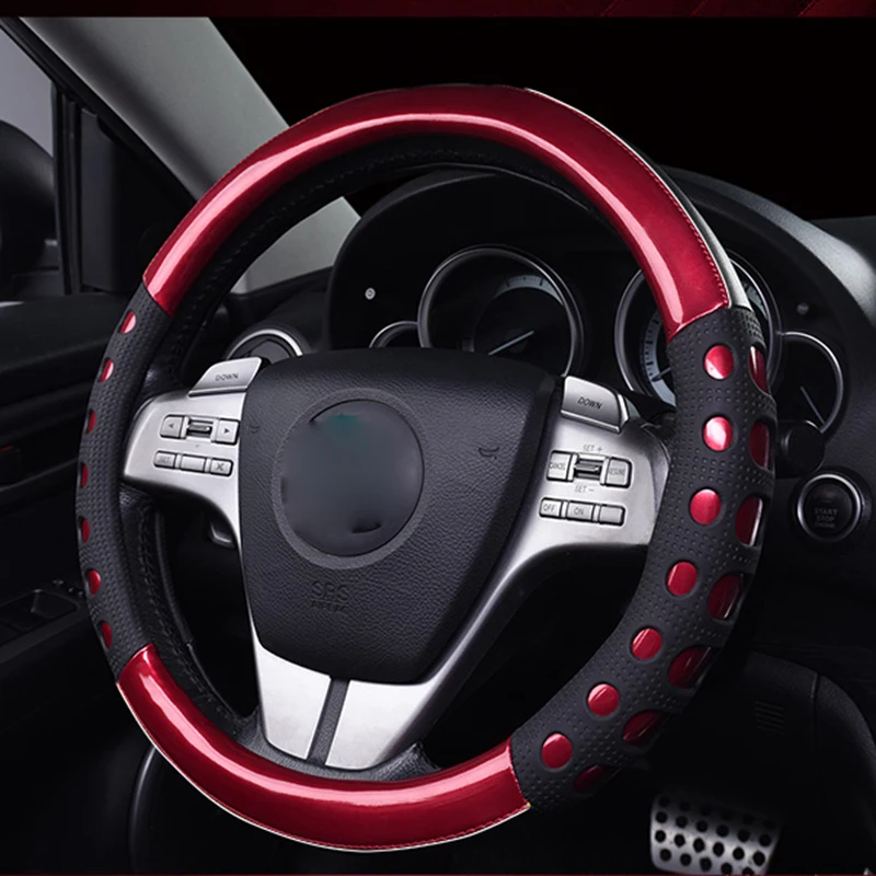 

KKYSYELVA Car steering wheel cover Non-slip Red Soft Auto Steering-wheel 38cm wheel covers Interior Accessories