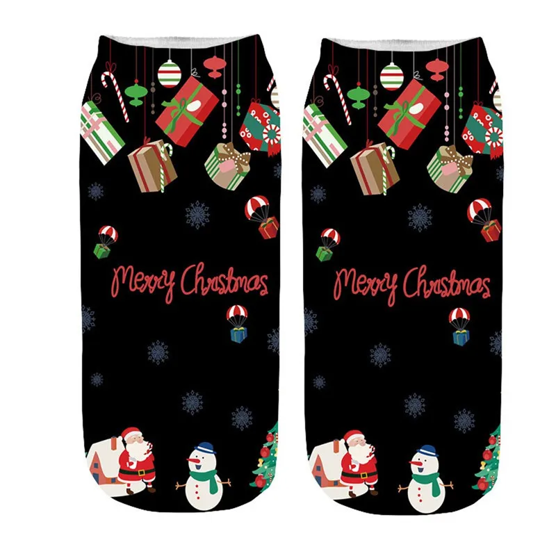 Зимние теплые носки до лодыжки с принтом; забавные рождественские Необычные милые женские носки с объемным рисунком; Новинка; Модные новогодние носки; подарки - Цвет: C