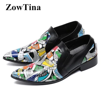 

Men Pointed Toe Formal Business Shoes Real Leather Printing Oxford Shoes Man Large Size 46 Dress Flats Italian Brogues Zapatilla