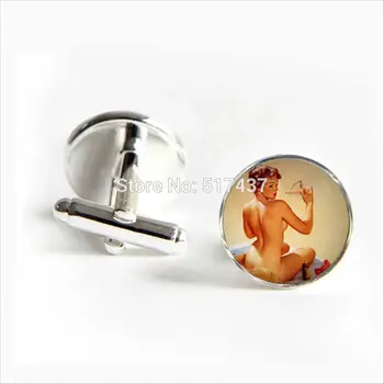 

2017 wholesale Erotic Nude Cufflinks Blonde Girl Cuff link Pin Up Girl Brand Cuff Links Men Women