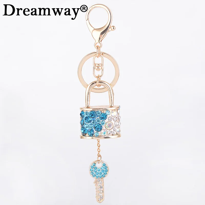 New Creative Fashion Lock and Key Keyring Rhinestone Crystal Buckle