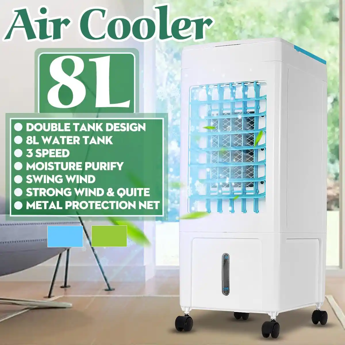 Ventilador Silencioso 3 Modos y 3 velocidades oscilante 65W Humidificador,Purificador Temporizador OZEANOS Climatizador evaporativo con Mando a Distancia dep/ósito 10.8 l 2 Cajas Hielo