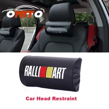2 шт углеродное волокно для автомобиля с логотипом Ralliart, кожаный хлопковый подголовник, подушка для шеи, аксессуары для автомобиля