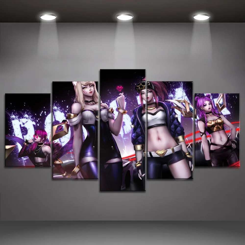 Prints-Home-Pictures-Wall-Art-Modular-Poster-5-Panel-Sexy-Heroine-League-Of-Legends-Painting-On (3)