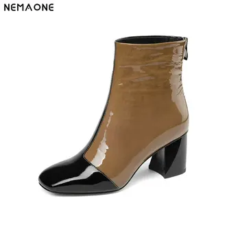 

NemaoNe genuine Leather Shoes Women Ankle Boots Autumn Thick High Heel Boots Zip Winter Handmade Leather Shoes Boot