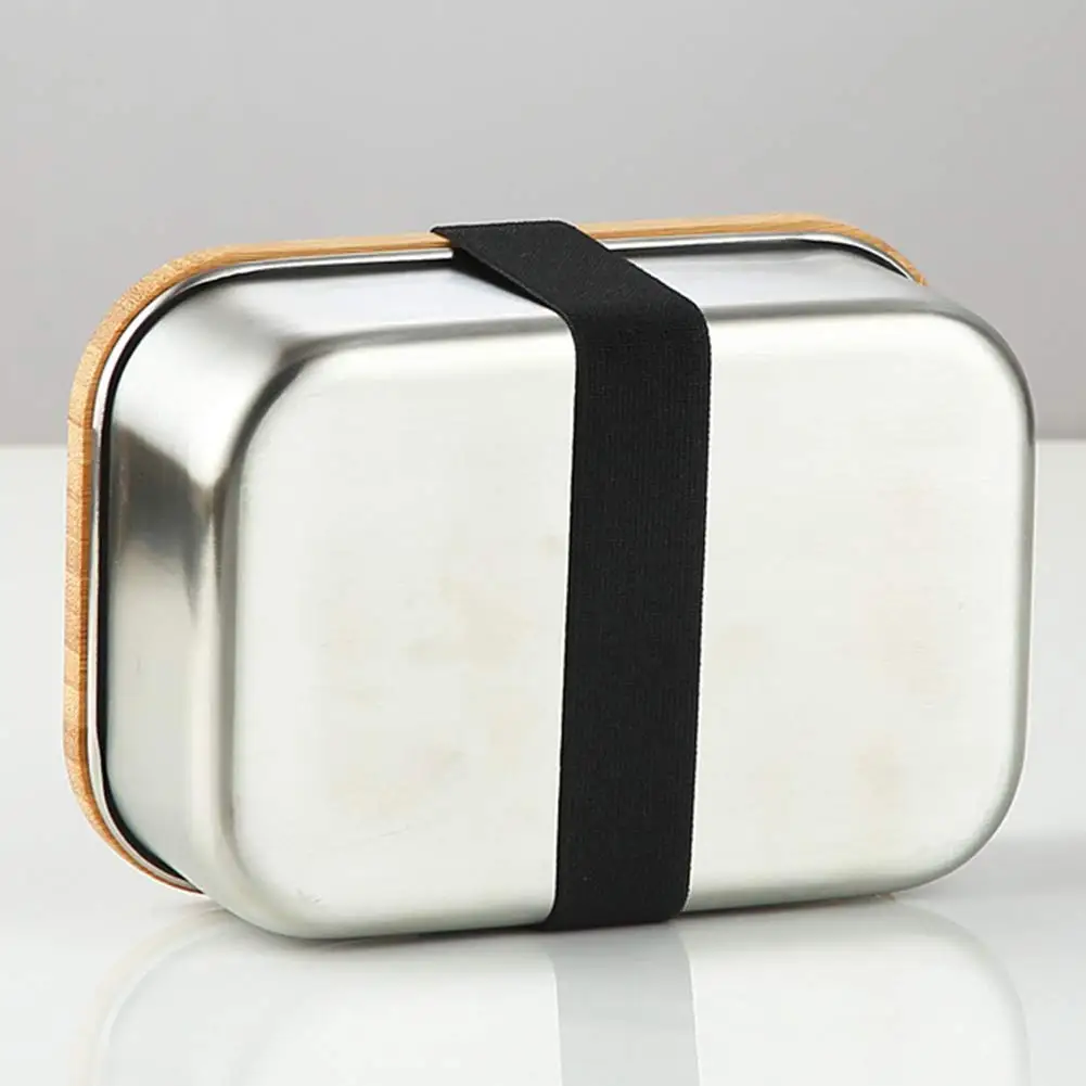 800ml Stainless Steel Lunch Box with Bamboo Lid Bento Sushi Snacks Container Convenient Holder Silver