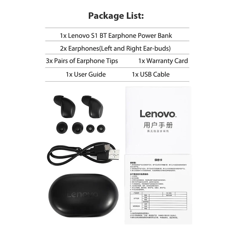 Lenovo S1 TWS Bluetooth Earphones BT 5.0 IPX5 Waterproof True Wireless Stereo Earbud 1800mAh Big Battery for IOS & Android Smartphone  (16)