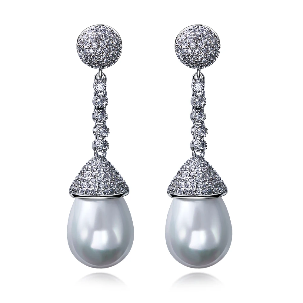 

High quality Earrings for women vintage Drop Earring white cz & imitation pearl earrings fashion jewelry free shipment