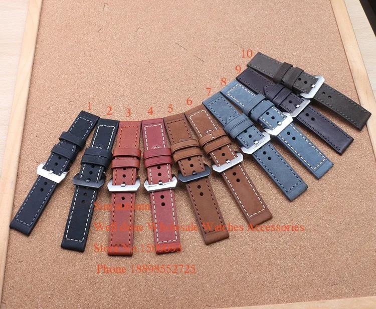 

Handmade Thicker Leather smooth Dark Brown Watch band Strap 20mm 22mm 24mm 26mm Bracelets For Mechanical watch military watches