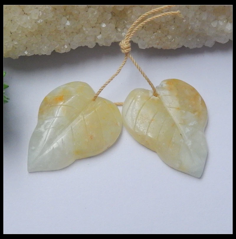 

Sales 1Pairs Natural Stone Amazonite Carved Leaves Handmade Earring Bead 34x26x4mm 7.74g