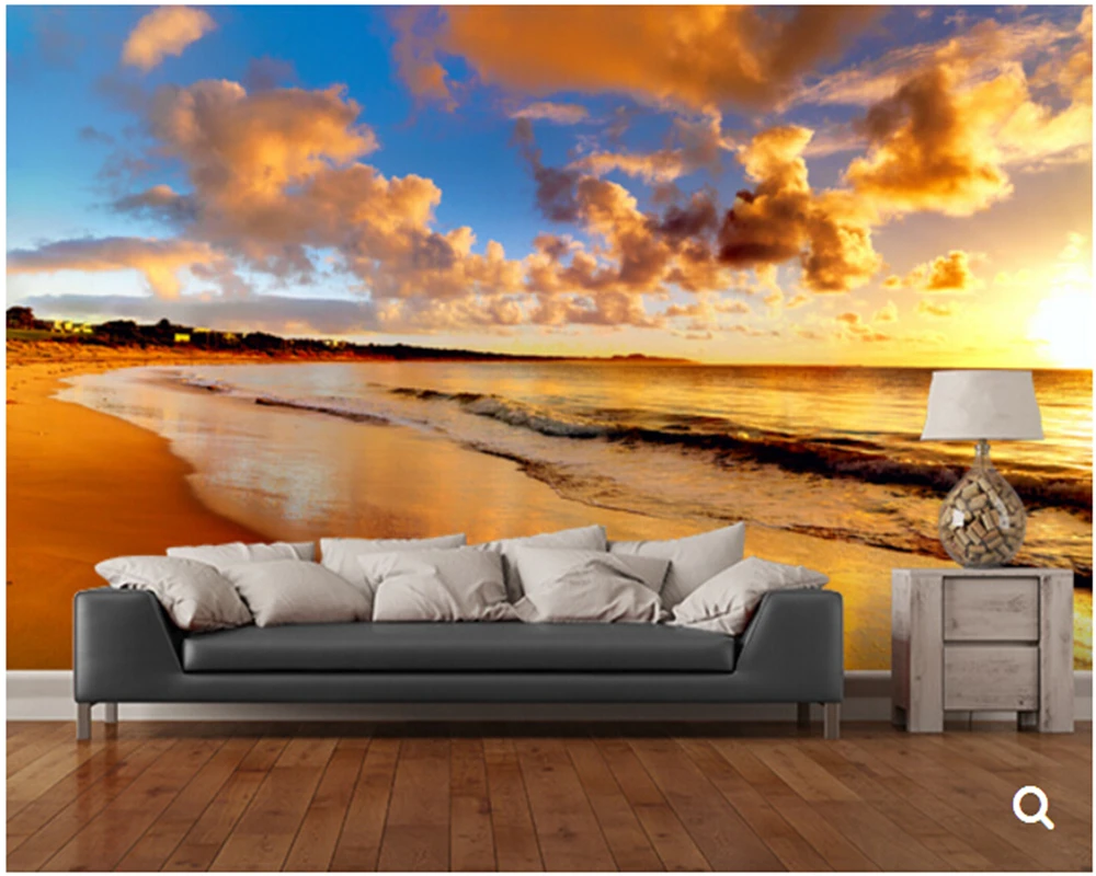 Пользовательские природные пейзажные обои, красивый закат на пляже, 3D фотообои для Гостиной картины маслом на холсте