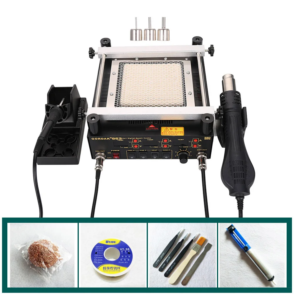 BGA Rework Solder Station 3 in 1 Digita Electric Soldering iron Hot Air Heat Gun IR Infrared Preheating Station Gordak 863 цена BGA Rework Solder Station 3 in 1 Digita Electric Soldering iron Hot Air Heat Gun IR Infrared Preheating Station Gordak 863 цены онлайн