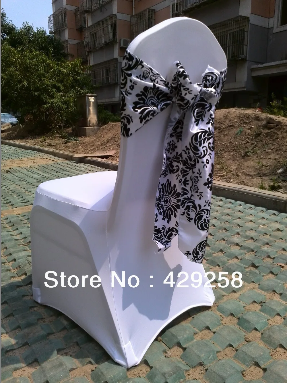 Free Shipping! 50pcs White and Black flocking taffeta chair cover sash also call elegance damask