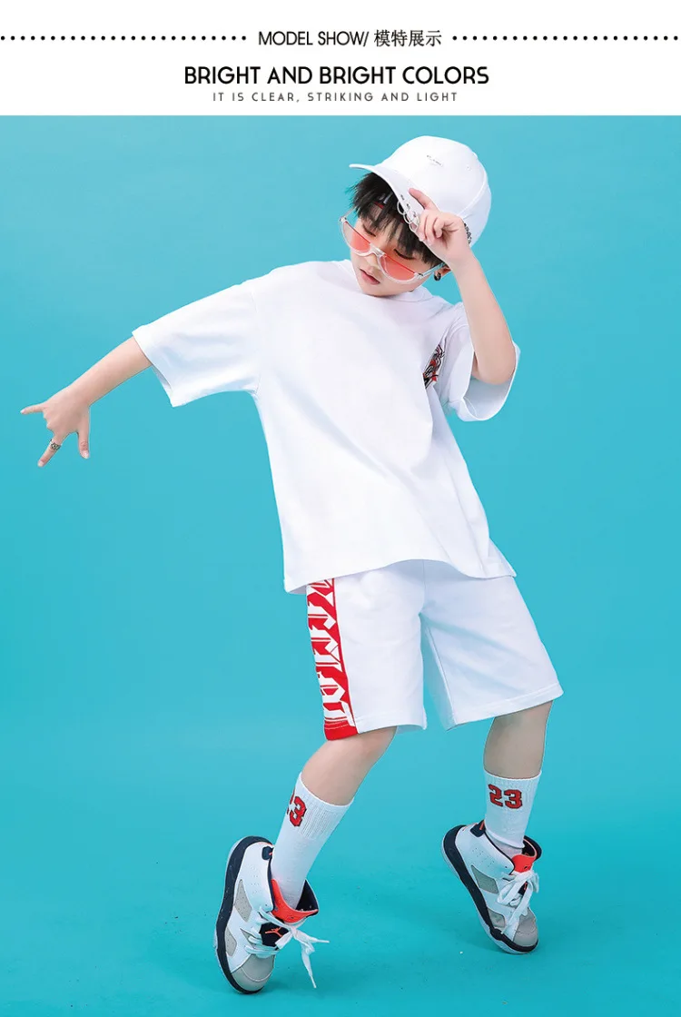 Children Hip Hop Clothing Oversized T Shirt Tops Casual Shorts for Girls Boys Jazz Dance Costumes Ballroom Dancing Clothes Wear (8)