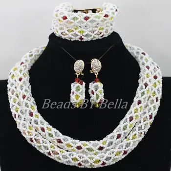

African Wedding Beads Jewelry Set Nigerian Fashion White Braid Crystal Bridal Jewelry Sets Necklace New Free Shipping ABF852