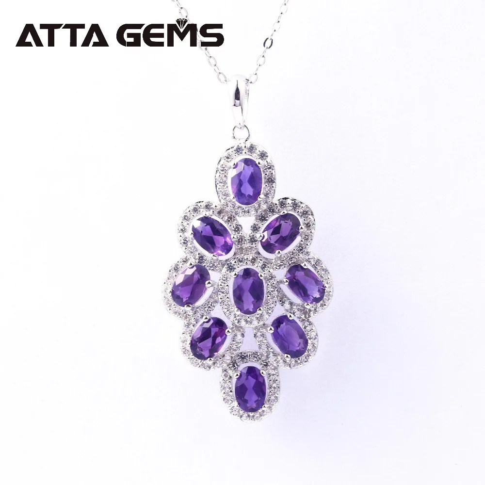 

Natural Amethyst Sterling Silver Pendants 6 Carats Natural Amethyst Crystal Women's Pendant S925 Classic Design for Wedding