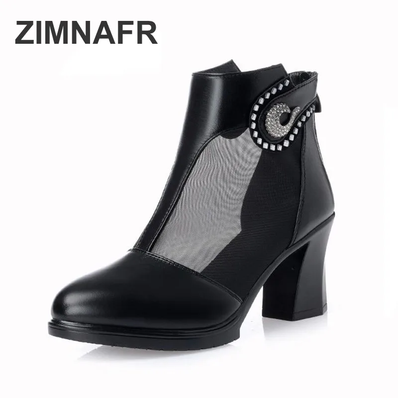 

ZIMNAFR BRAND WOMEN SANDALS SUMMER NEW WOMEN GENUINE LEAHTE MESH BOOTS HOLLOW MESH HGIHT HEEL PLATFORM SANDALS WOMEN SHOES