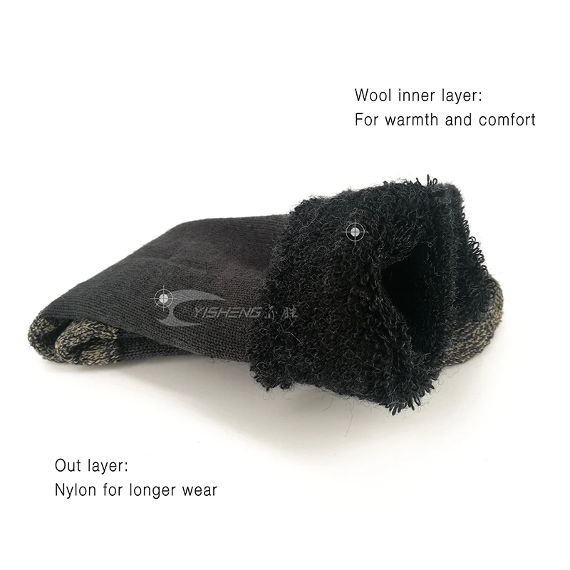 YISHENG мериносовая шерсть, мужские носки, большие размеры, зимние теплые супер теплые длинные рабочие носки, мужские носки с полной подушкой EXMSM002C