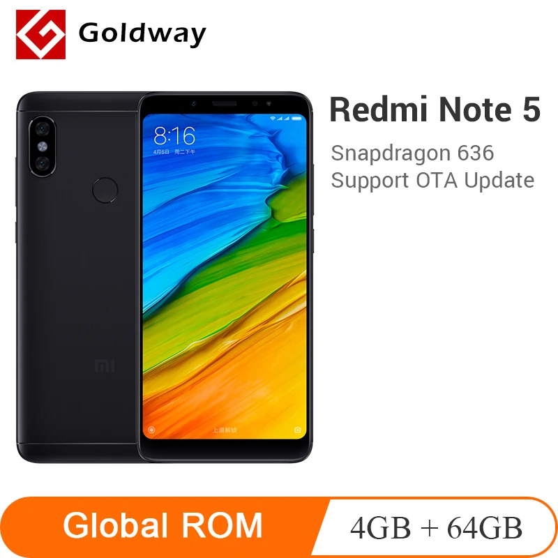 Original Xiaomi Redmi Note 5 3GB RAM 32GB ROM SmartPhone Snapdragon 636 Octa Core 5.99" 18:9 Full Screen 12MP Dual AI Camera