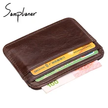First Layer Cow Leather Mini Men Card Holders Male Thin Credit ID Card Holders Small Coin