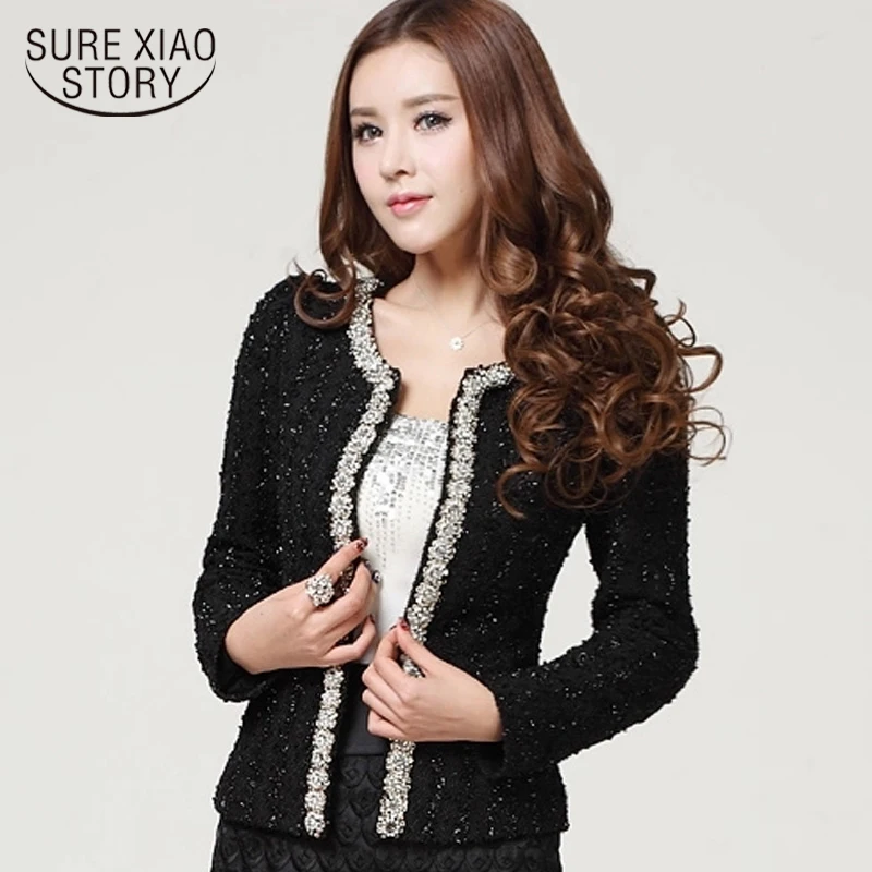 

abrigos mujer invierno2019 long sleeve cardigan plus size coat women women fashion elegant Beading Diamond women jacket 661B 100