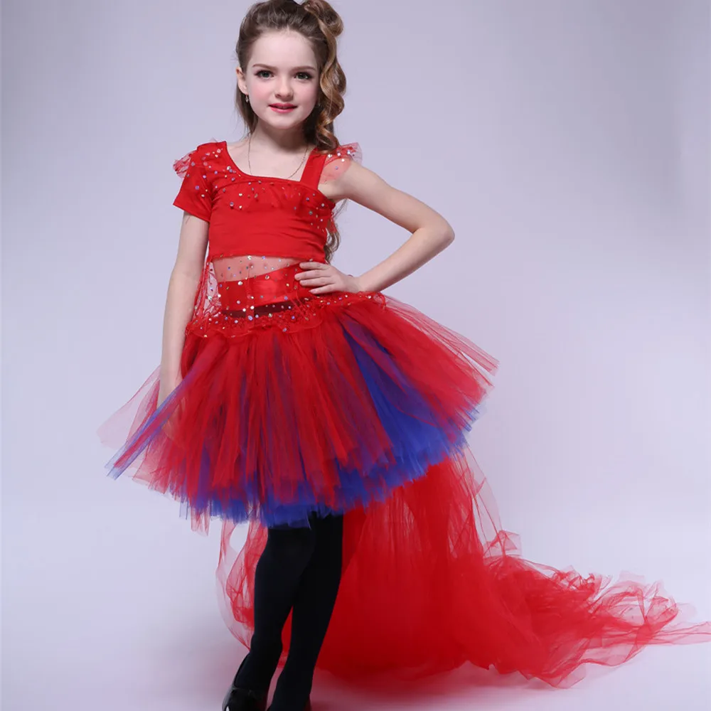 

Latin Dance Girls Dress Children Festival Party Prom Performance Dresses Kids Girl Trailing Tulle Tutu Dress Princess Ball Gown