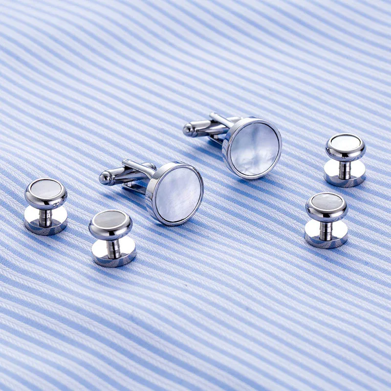 Mens Luxury Cufflinks Round High Quality Men Jewelry Wedding Cufflinks with Natural Shell