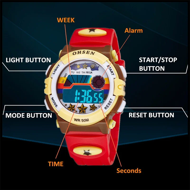 Детские часы водонепроницаемые детские часы для мальчиков и девочек светодиодный цифровой силиконовые спортивные часы резиновые детские будильник Дата повседневные часы