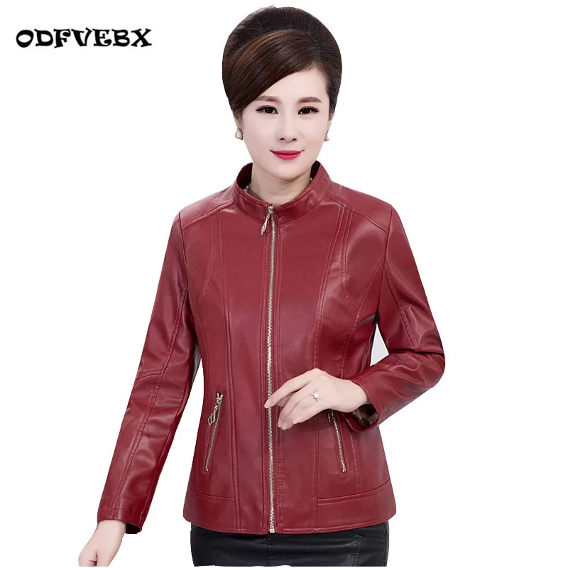 

Boutique women pu leather jacket large-size high-end leather jacket middle-aged fall winter thicken coat leather jacket ODFVEBX