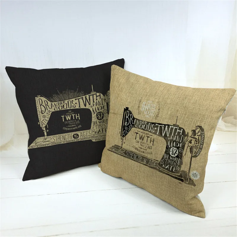 buy Vintage style Decorative throw pillows case cotton linen Sewing Machine Retro Cushion Cover For Sofa Home Almofadas 45X45cm