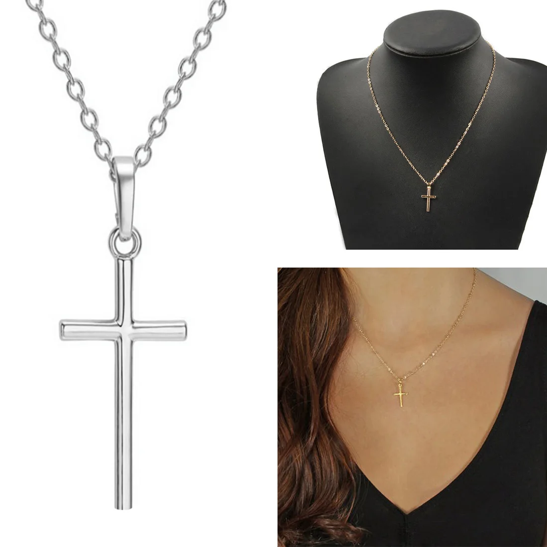 

High quality Charm Gift Trendy gold silver Hot sale Simple Fashion cross pendant necklace 2018 Summer Gold Chain Cross Necklace