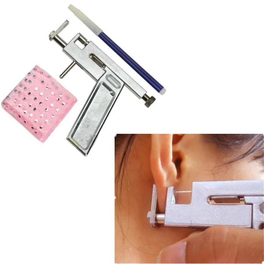 

Body Piercing Gun Set Studs Hot Jewelry New Tool Kit Navel Beauty Steel 98pcs Ear Nose Professional Steel Ear Nose Instrument