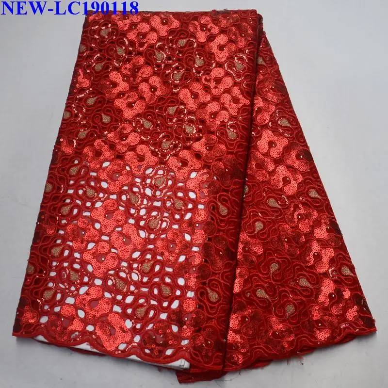 Африканская блесток высокого качества красный цвет органза кружевная ткань вышивка африканская французская Тюль кружевная ткань для вечернего платья HG-004