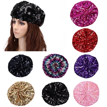 

Women Shiny Sequins Beret Fashion Jazz Glitter Dance Round Cap Ladies Costume Accessories Beanie Hat