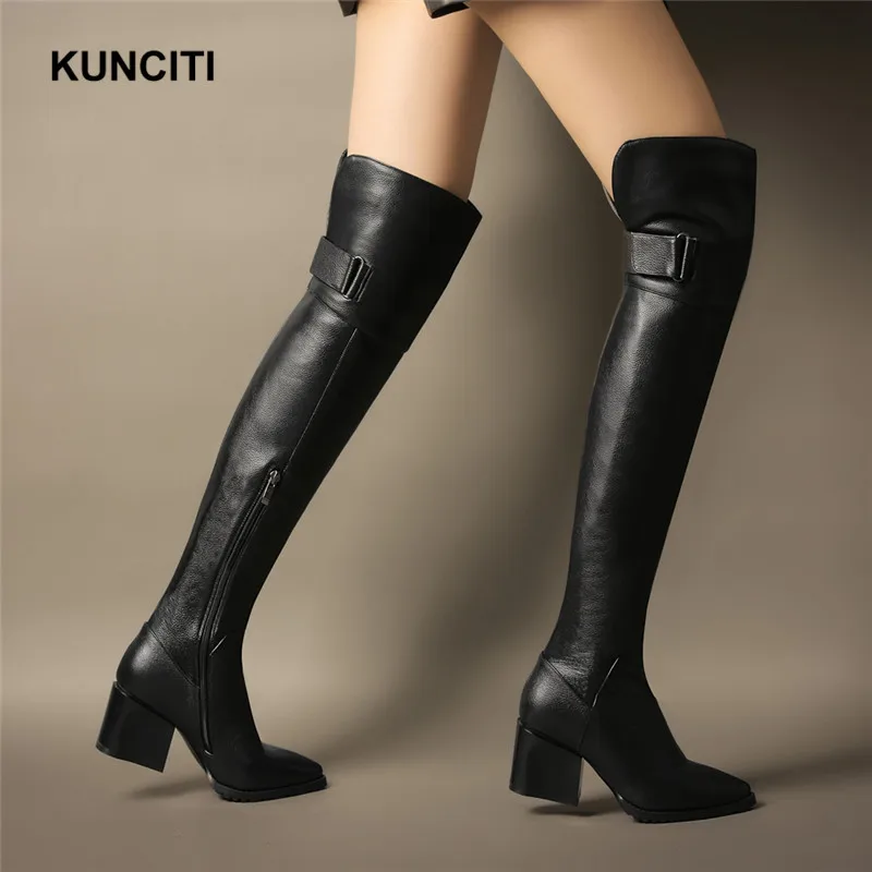 MORAZORA New arrive hot sale genuine leather women boots black color buckle winter keep warm knee high boots big size 34-42