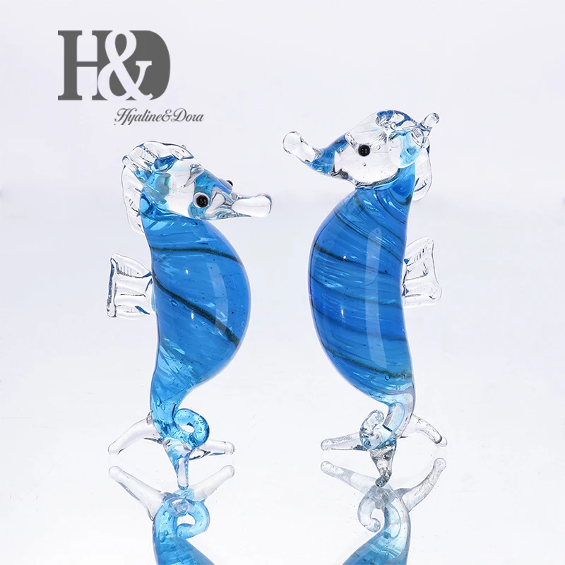 H& D 3,1 дюймов маленький стеклянный морской конек Морская жизнь скульптура Дикая жизнь статуэтка ручной работы выдувное стекло искусство домашний декор стола